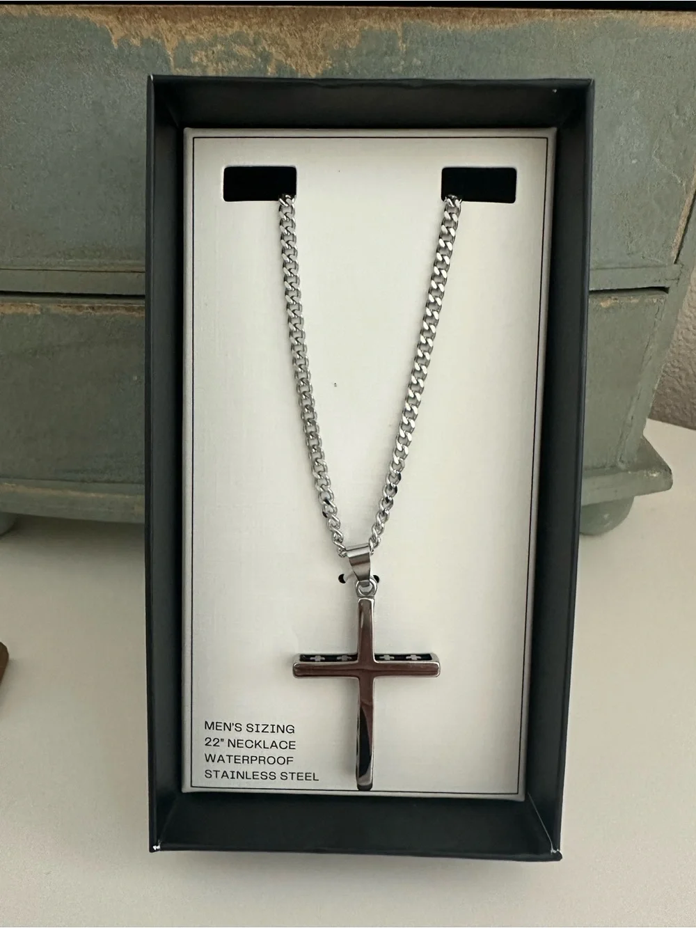 Stainless Steel Men's Cross Pendant Necklace - Silver